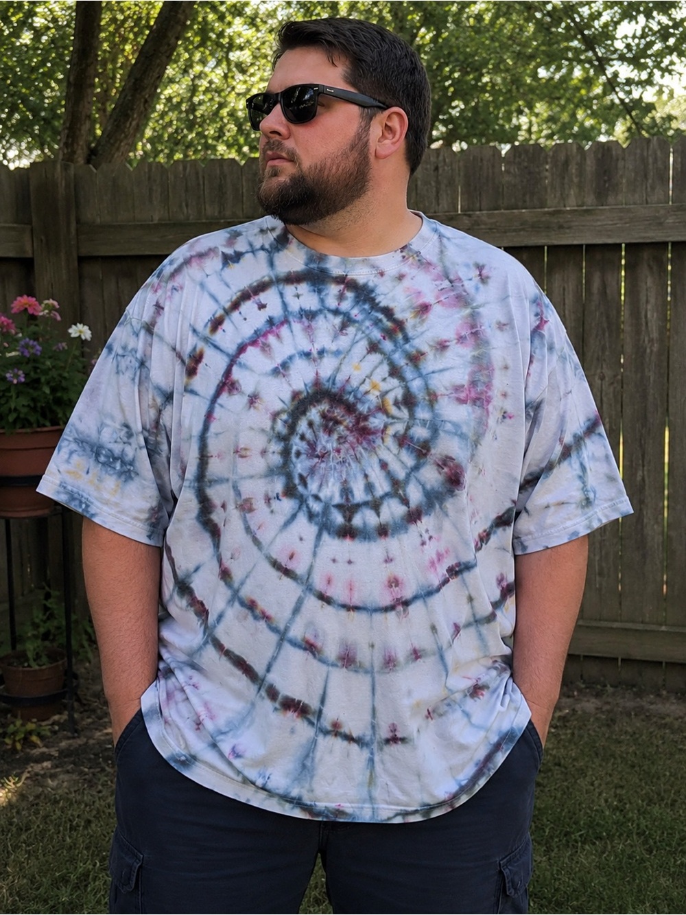 Hand Ice Dyed Spiral Tie Dye Tee Men’s 3XL OOAK Rave Streetwear Festival Summer